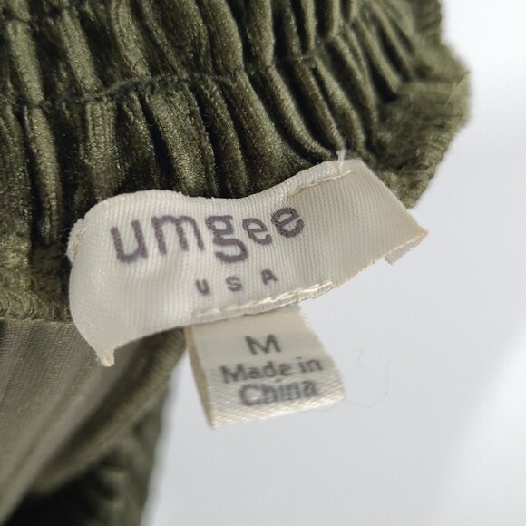 Umgee Green Pleated Velvet Wide Leg Pants - Picture 3 of 5